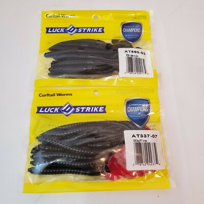 Luck E Strike 4 Finesse Curltail Worms Black Fire Black 2 Pack Ebay