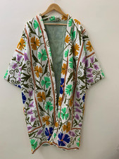 Suzani Bathrobe Long Kimono | Japanese kimono style stitched robe |winter jacket