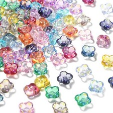 100x Lampwork Crystal Glass Beads Flower Beads End Caps for Jewelry Making