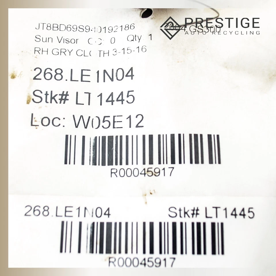 2001-2006 LEXUS GS300 Sun Visor Left & Right 743203A030A0 743103A210A0 Gray OEM - Image 4 of 4