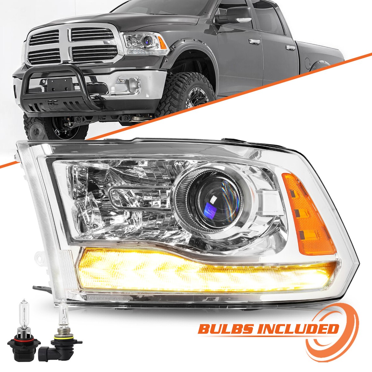 Driver Side Projector 2013-2018 Dodge Ram 1500 2500 3500 Chrome Headlight