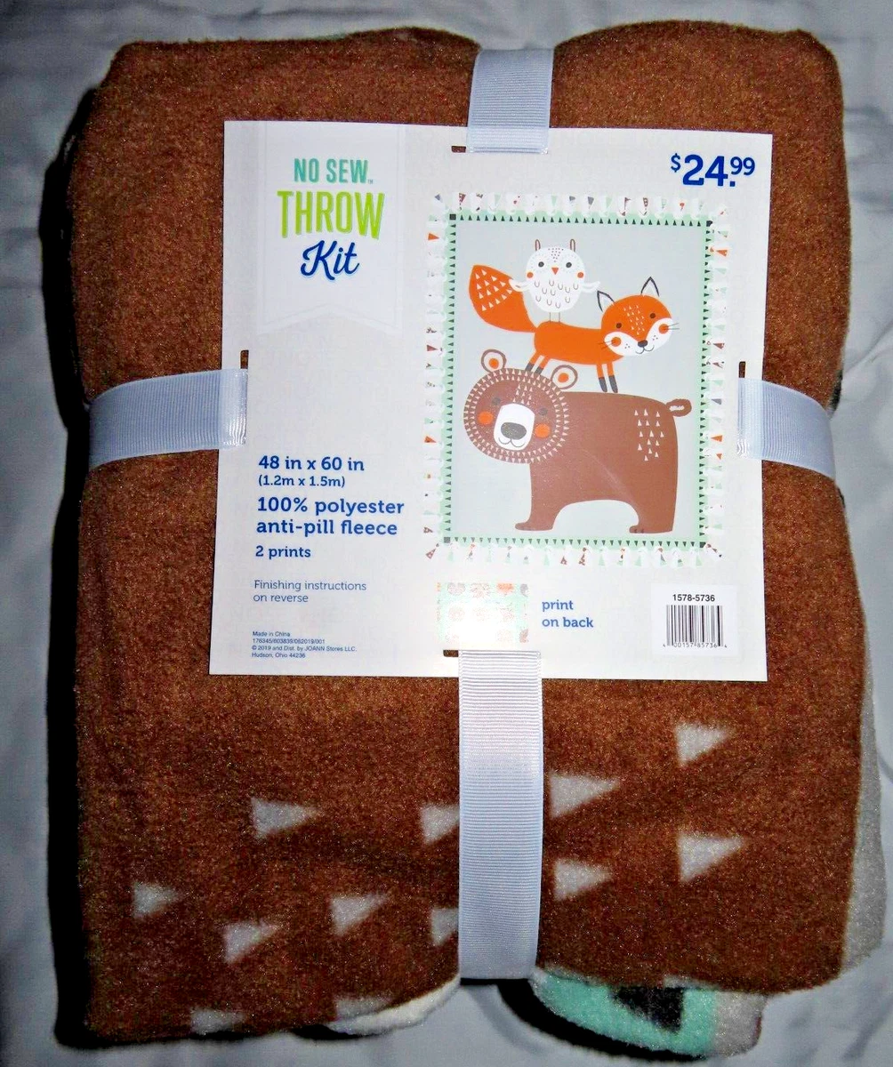 NO SEW FLEECE BLANKET KIT, BEAR, FOX, OWL 48 x 60 RARE