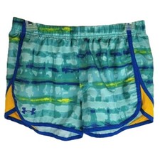 Under Armour Heat Gear Loose Fit Youth Girls XL Green Blue Drawstring Shorts