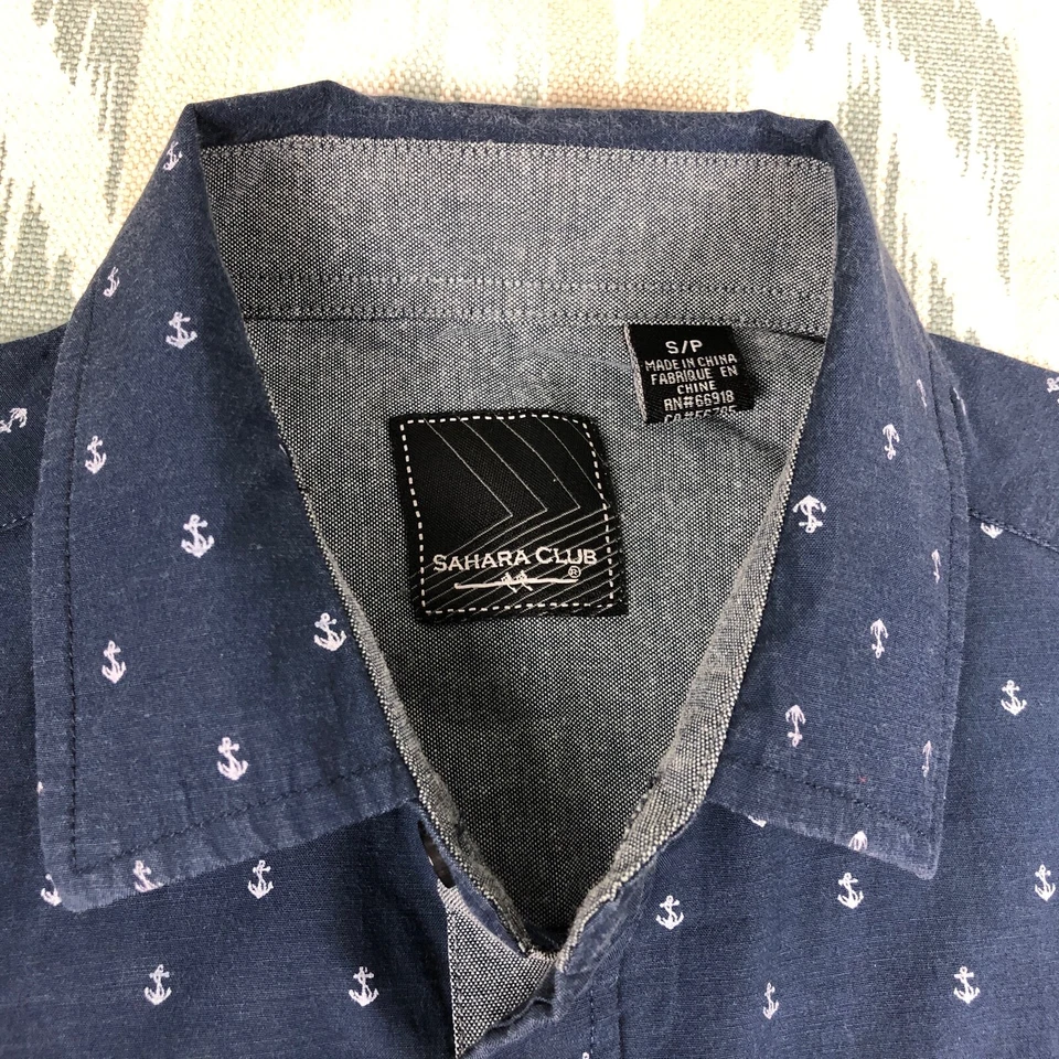 Camisa masculina de manga comprida Sahara Club azul com botões tamanho P pequena azul marinho - Imagem 3 de 4