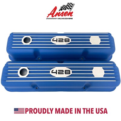 Ford FE 428 Finned Short Valve Covers Blue Ansen USA
