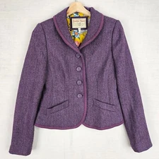 Joules Harber Women's Blazer Jacket UK10 Purple Heather Wool Tweed Herringbone