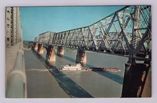 Memphis Arkansas Bridge Tennessee TN Barge Boat Mississippi River View Postcard