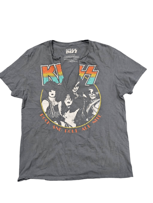 トップス mie Kiss Black Orange Cotton Rock & Roll Band Graphic T-Shirt Size