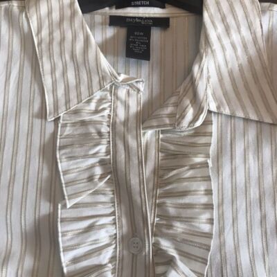Style & Co Lady's Western White Ruffle Shirt Shimmering Gold Stripes Size 20W