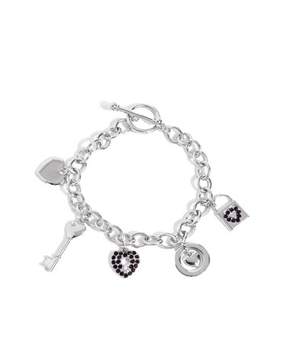 Chain Bracelet Silver Toggle Rhinestone Accents Link Jewelry | eBay