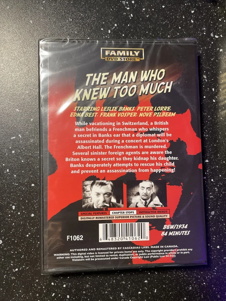 The Man Who Knew Too Much (DVD) Alfred Hitchcock Leslie Banks New - Image 2 of 2