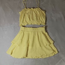 Show Me Your Mumu Yellow  Cropped Top And Miniskirt Set. Size M. Made In USA. 