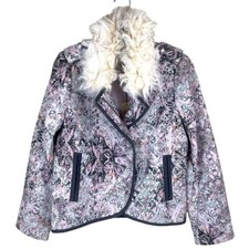 New Anthropologie Elevenses Moto Jacket Pink Purple Paisley Faux Fur Wool Sz 10p