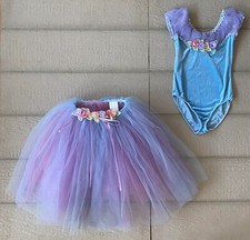 Art Stone 2-Piece Puff Sleeve Ballet Tutu Flowers Blue Purple Size Child Large