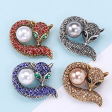 Cute Fox Animal Pearl Brooch for Women Jewelry Corsage Clothing Accessories