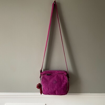 Kipling Messenger Bag Umhängetasche lila Canvas Reißverschluss Medium Handtasche Umhängetasche Tuur