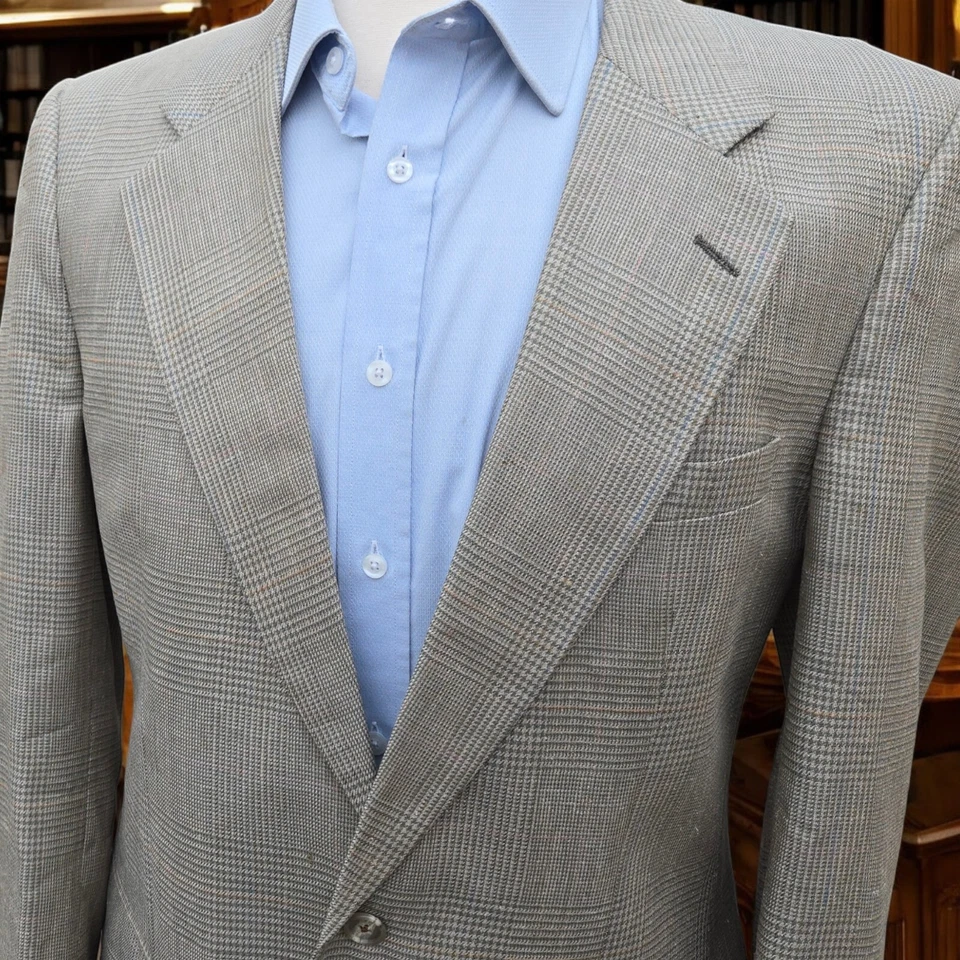 Blazer Vintage Burberrys 100% Seda 42L Glen Cuadros Coloridas Venas De Colección 52it Nubby Foto 3 de 4