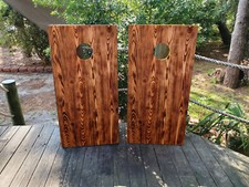 FADEPROOF Cornhole Board Wraps Laminated / Burned Wood Grain /
