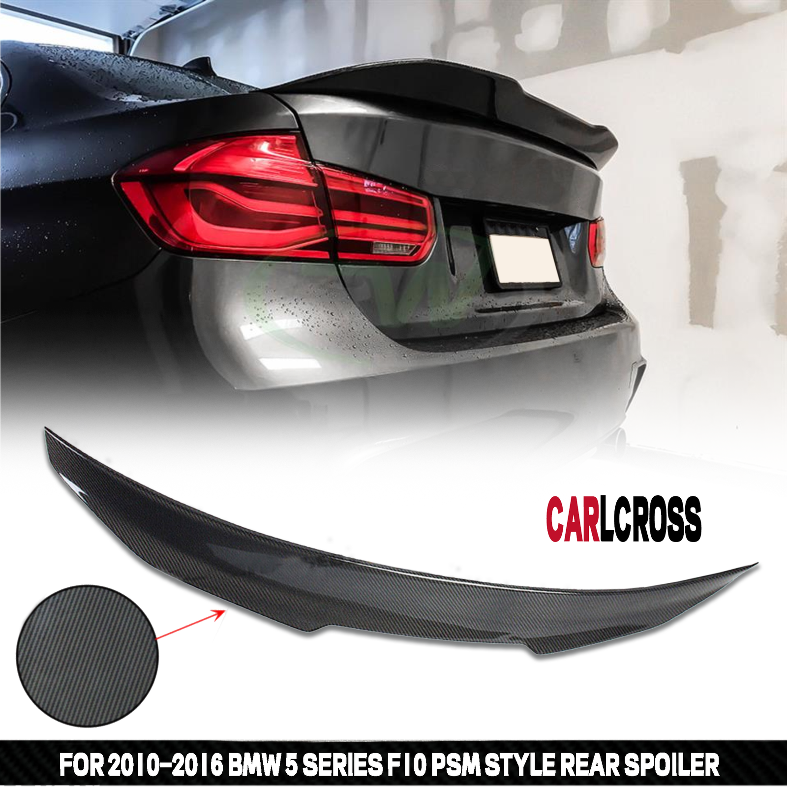 For 2010-2016 BMW F10 5 Series M5 4-Door PSM Carbon Fiber Rear Spoiler Wing