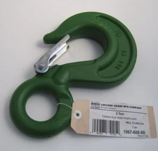 LACLEDE 5 Ton Eye Lifting Hook with Latch - 11,025 lbs - Rigging Eye Hoist Hook