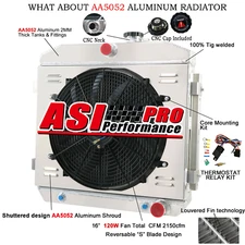 3 Row Aluminum Radiator Fan Shroud Kit for 1955-1957 Chevrolet Bel Air Nomad V8