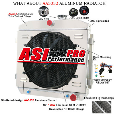 3-Row Aluminum Radiator+Shroud Fan Kit for Chevrolet Bel Air Nomad V8 1955-1957