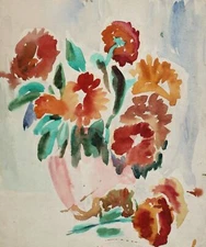 Original expressionist watercolor painting floral composition
