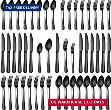 PHILIPALA 40 Piece Black Silverware Set, Stainless Steel Flatware Set for 8 Food