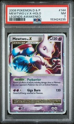 2008 Pokemon Diamond & Pearl Legends Awakened 144 Mewtwo LV.X Holo PSA 7 NEW CER