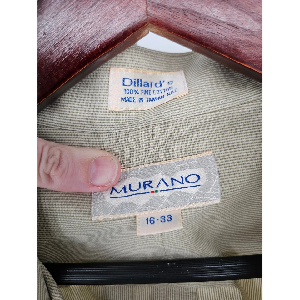 Vintage 1990s Dillards Murano Mens Sz 16-33 Cotton Dress Shirt Beige Tan — 第 3/4 张图片