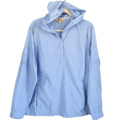 A8 Gander Mountain Womens XL Blue TechUV UPF 30+ Hooded Sun Shirt Nylon Anorak