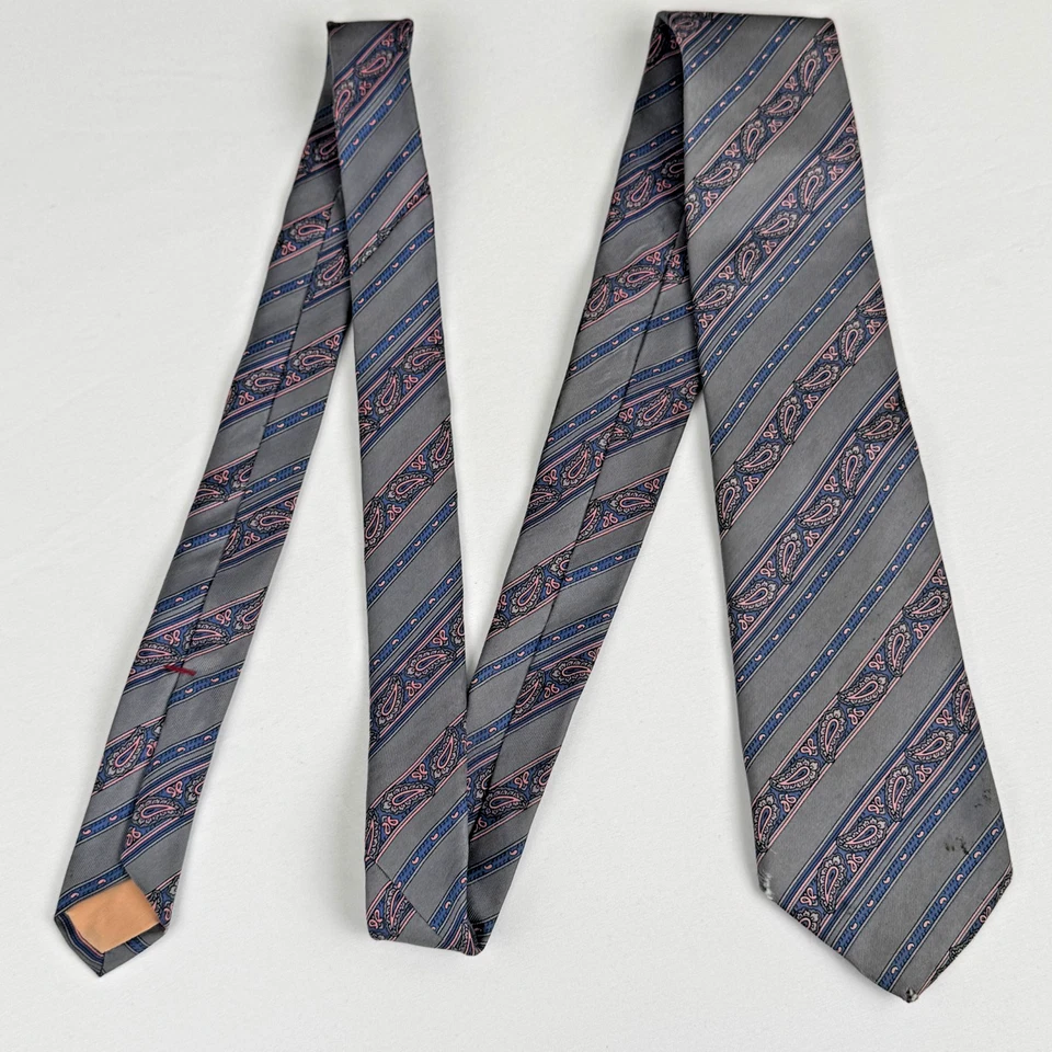 Corbata Don Loper Beverly Hills 100 % seda gris rayas azul rosa cachemira 55 x 3 Foto 2 de 4