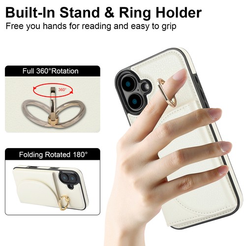 For iPhone 15 16 Pro Max 14 13 Shockproof Leather Wallet Card Ring Holder Case - Picture 25 of 61