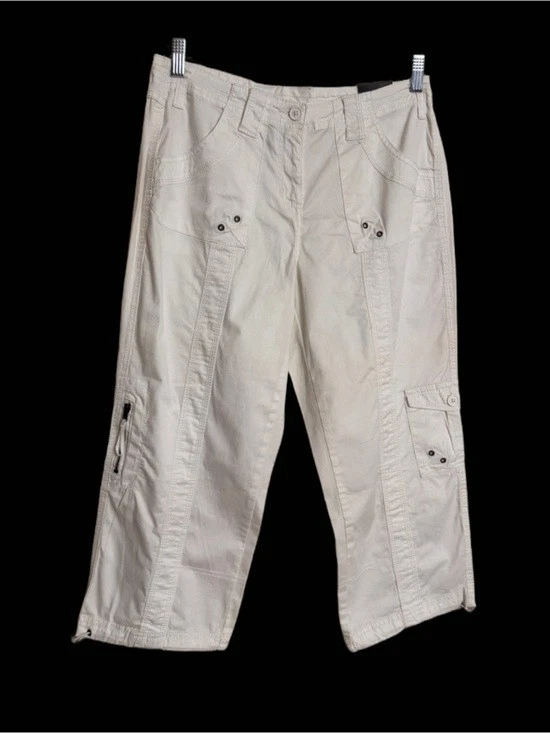 Style & Co Womens 6 Cargo Capri Pants Midrise Bungee Hem Bright White NWT Summer