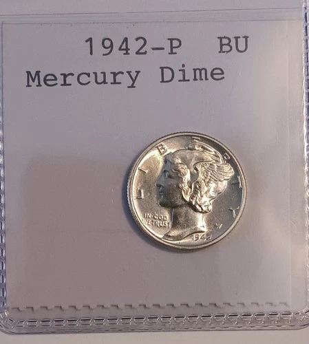 1942-P  BU  Mercury Dime  - Uncirculated – Brilliant Mint Luster - 90% Silver