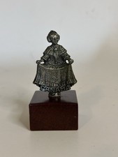 Vtg Panama Pollera Dancer Metal Figurine Wood Base 3" Folk Art Souvenir