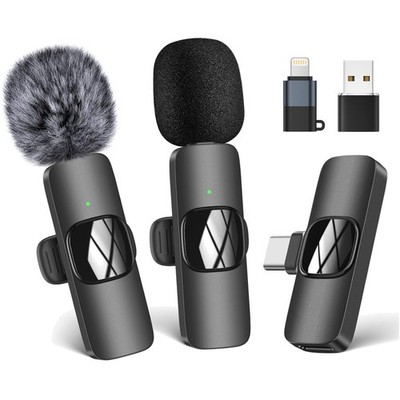 Wireless Lavalier Microphone Kit, Compatible with Smartphones, USB-C, Lightni...