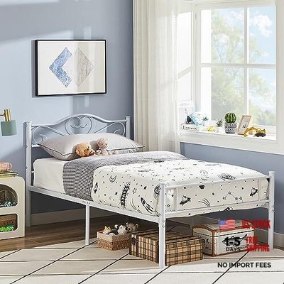 14'' Metal Platform Bed Frame with Twin White Basic Bed Frame - White