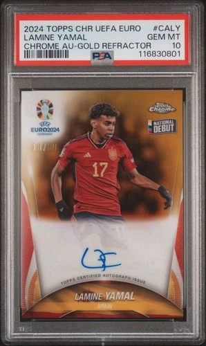 LAMINE YAMAL 2024 Topps Chrome UEFA EURO Gold Refractor Rookie Auto 18/50 PSA 10