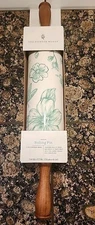Pioneer Woman Agatha Rolling Pin Acacia Wood Handles Green Floral Butterfly