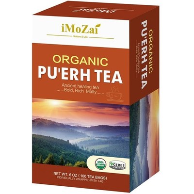 Organic Puerh Tea Bags 100 Count Individually Wrapped Free Shipping