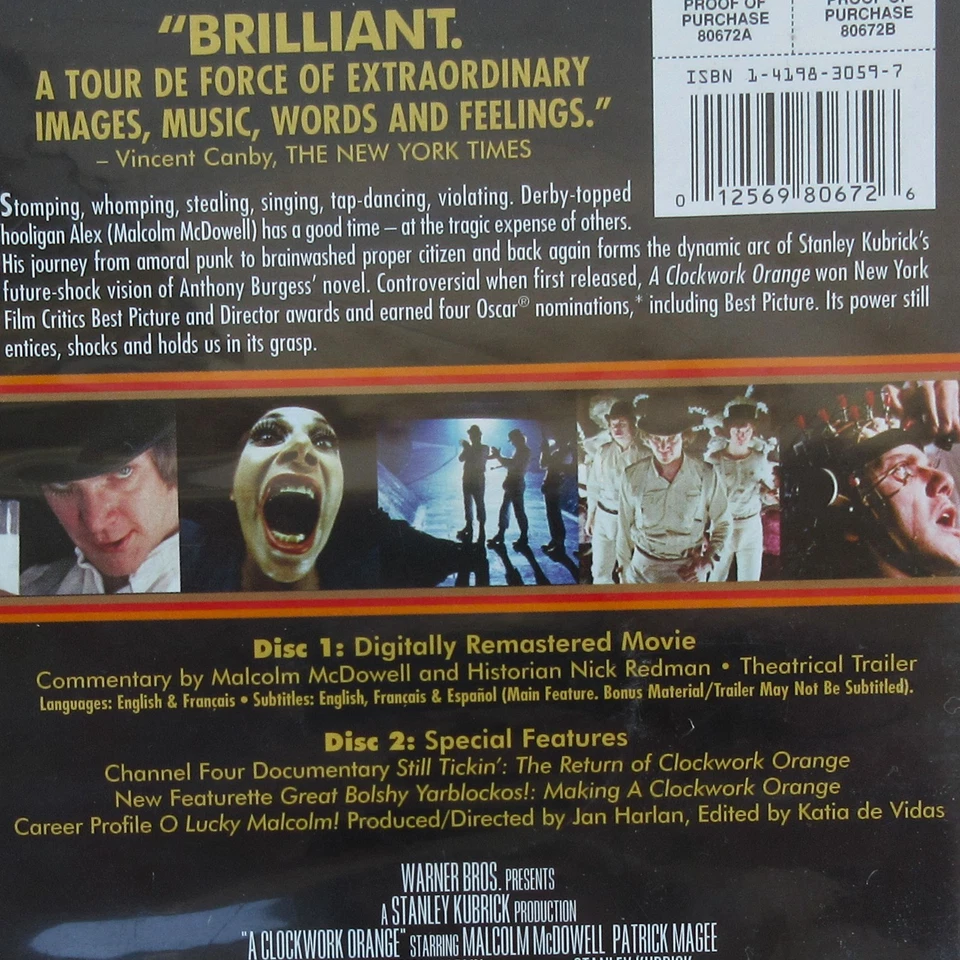 A CLOCKWORK ORANGE 2-Disc DVD Malcolm McDowell Bonus Cult Remastered R 1971 - Image 4 of 4