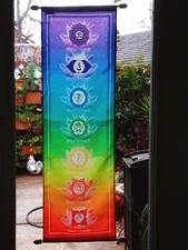 39 Inch French Crepe CHAKRA Tapestry With 7 Chakra Symbols, Chakra Banner