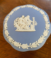 Wedgwood Blue Jasperware Lidded Round Trinket Box 5 in