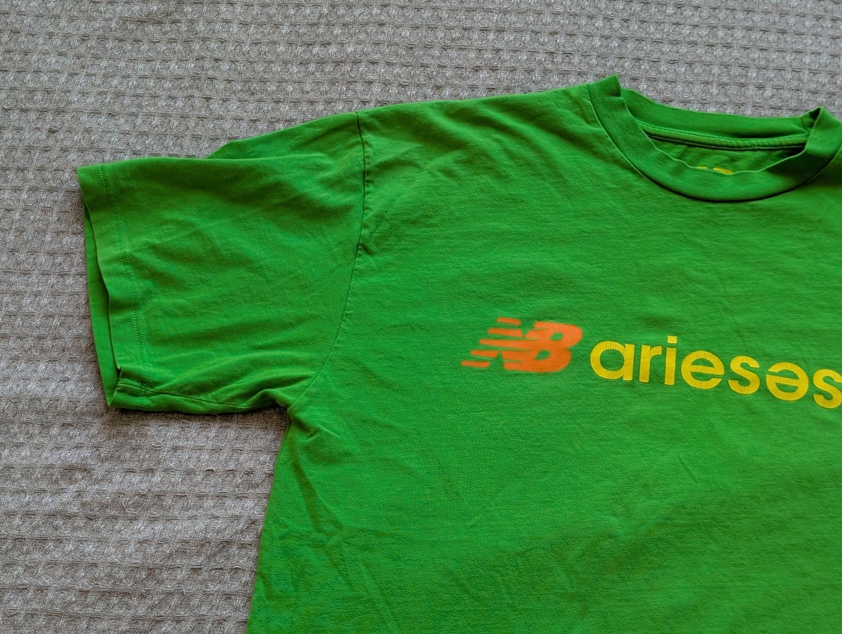 New Balance Aries Logo Shirt Mens Large Green Graphic Tee Made In 