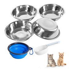 ACEONE Cat Bowls Stainless Steel, 4 Pack Whisker Friendly Dishes Silver