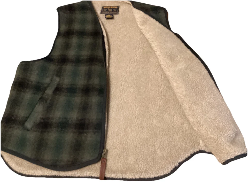 Chaleco de hombre VNT rico en lana verde a cuadros Sherpa forrado de lana mediano Foto 4 de 4
