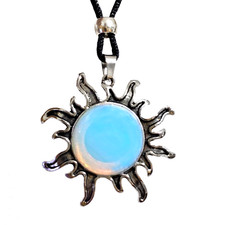 Opalite Sun Pendant Gemstone Sea Opal Crystal Healing Chakra Tie Cord Necklace