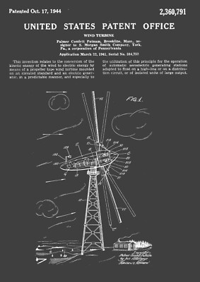 Patentdruck - Windkraftanlage/Grüne Energie/Windmühle - Vintage Poster Wandbild - A4