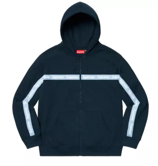 Supreme Text Stripe Zip Up Hooded Sweatshirt Navy Size XL FW19 Spellout